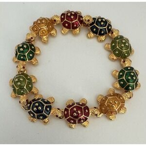 Vintage KJL Kenneth Jay Lane Turtle Bracelet Gold Enamel Red Green Blue